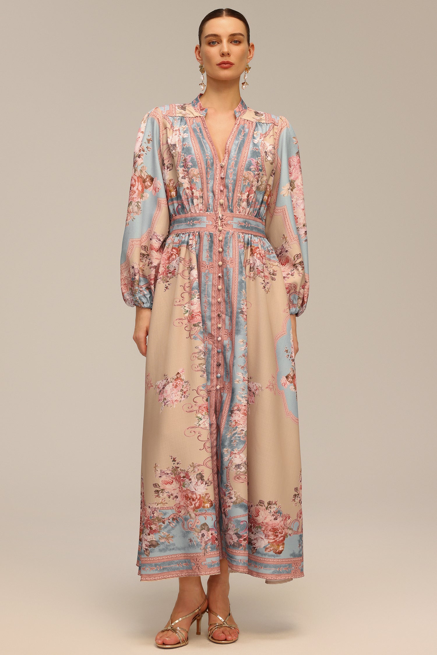 Dorte Long Sleeve Floral Printed Maxi Dress	