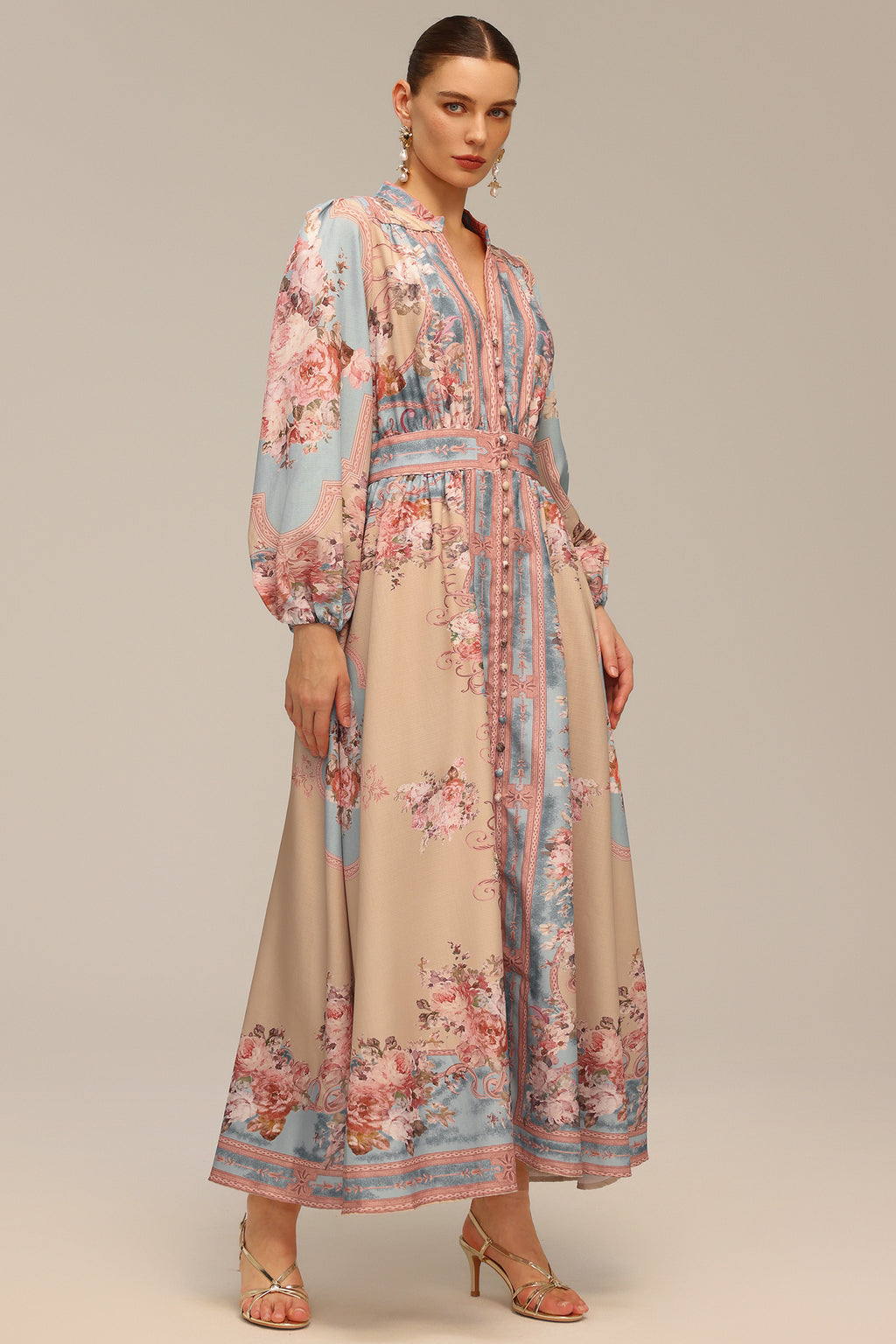 Dorte Long Sleeve Floral Printed Maxi Dress	