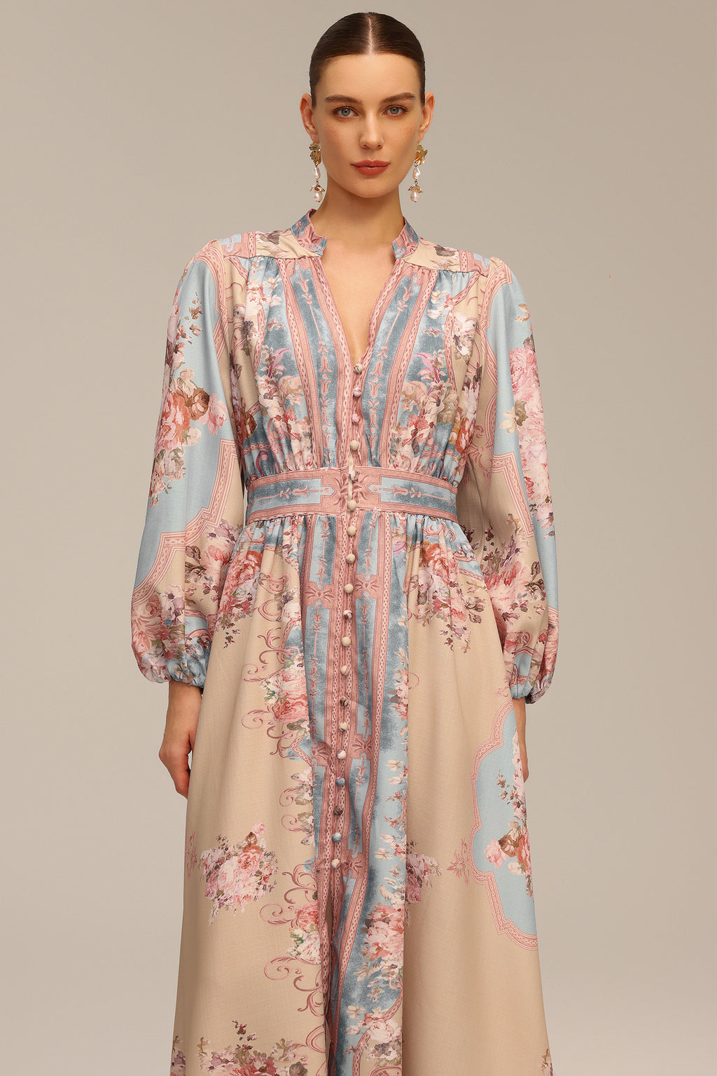Dorte Long Sleeve Floral Printed Maxi Dress	