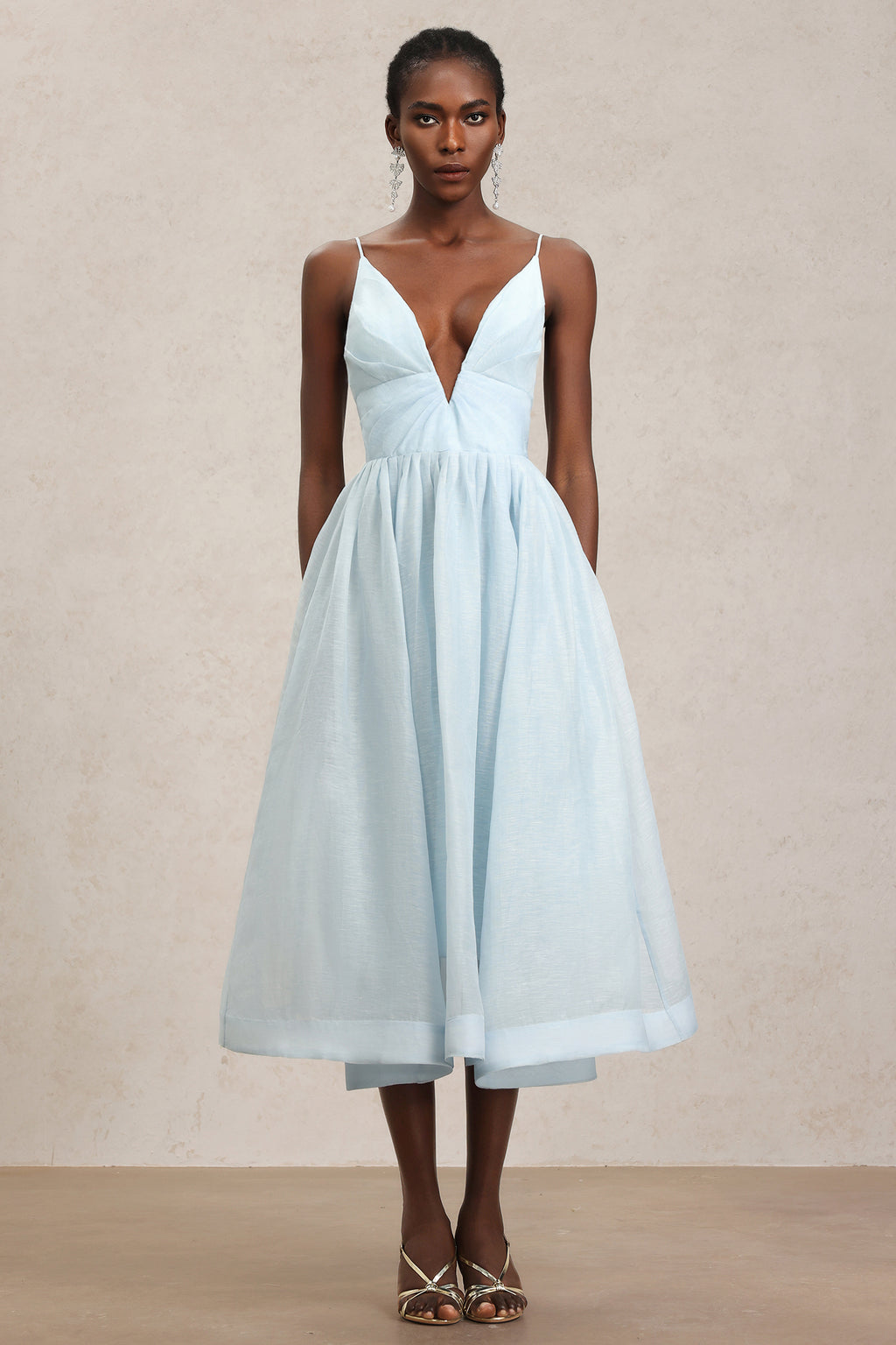Radmila Halter Deep-V Folds Maxi Dress