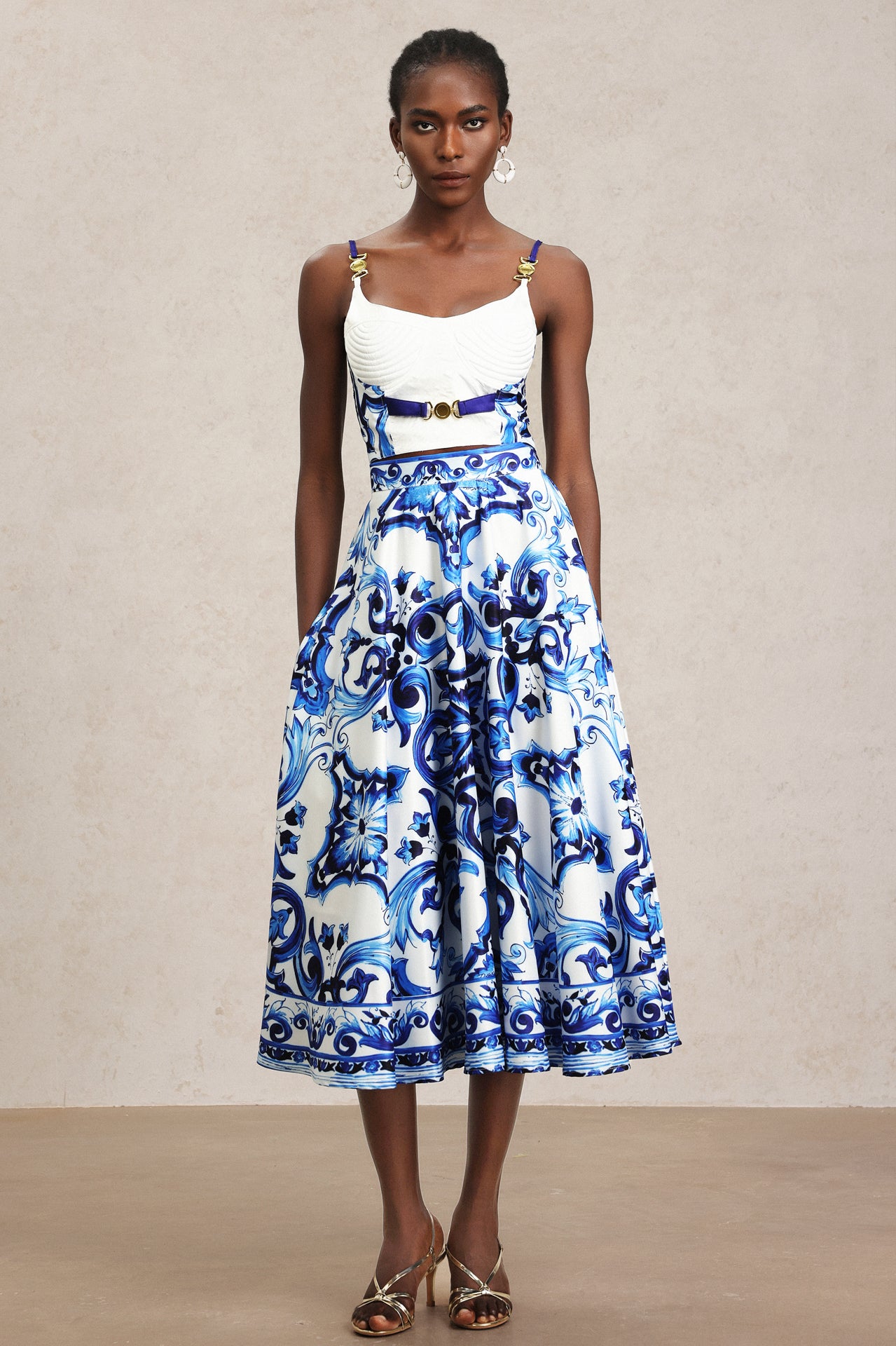 Kaona Halter Floral Printed Top And Skirt Two-Piece Set	