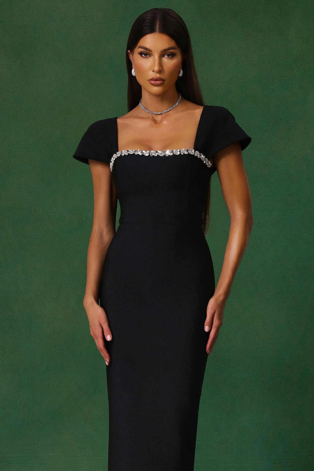 Romelle Short Sleeve Diamond Bandage Maxi Dress	