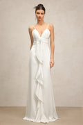 Yvonne Sleeveless V-Neck Flowers Flounce Maxi Dress	