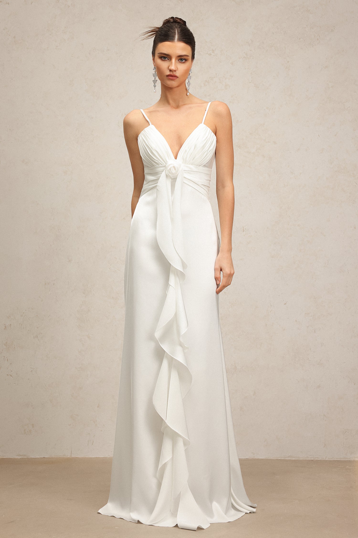 Yvonne Sleeveless V-Neck Flowers Flounce Maxi Dress	