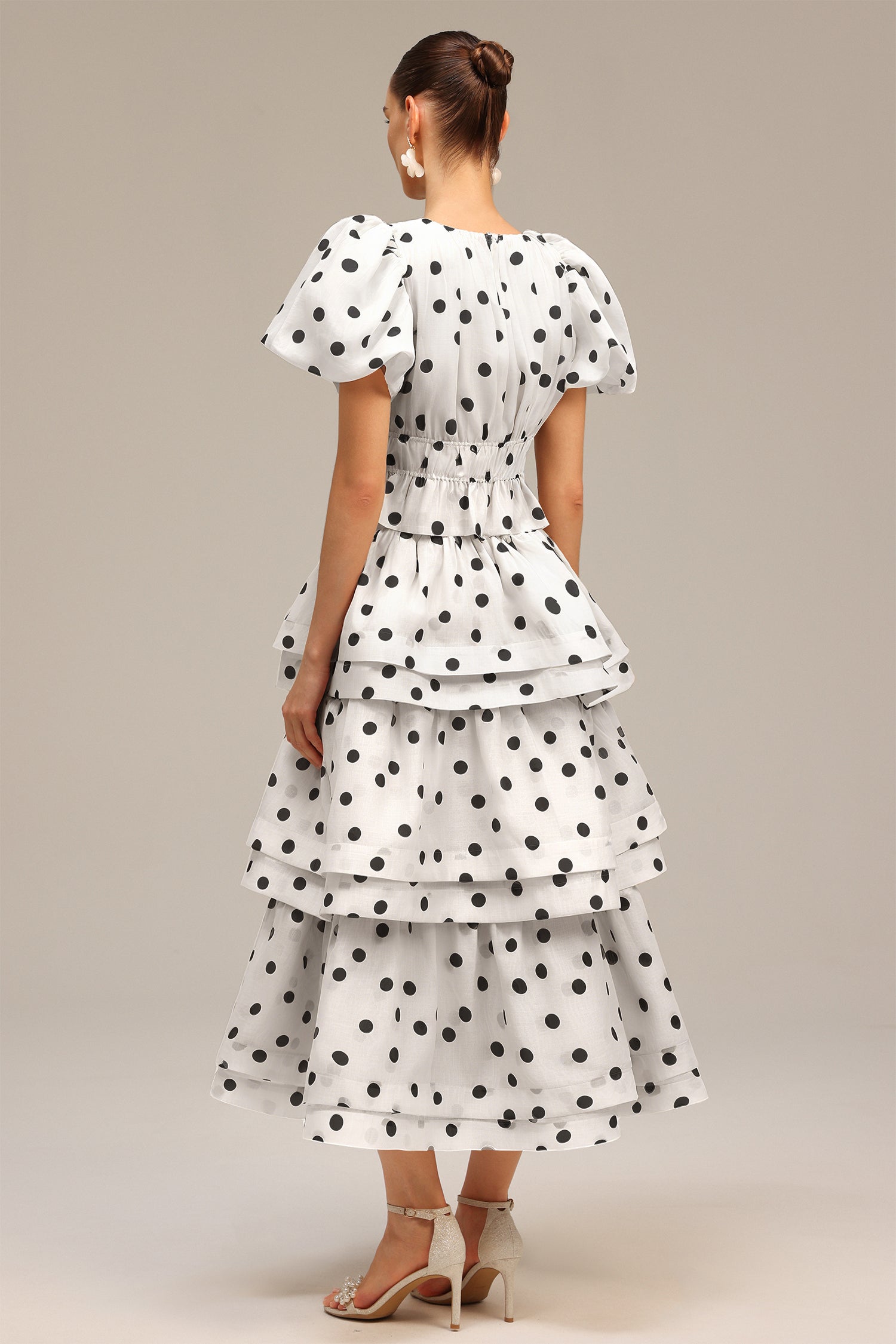 Nasim Puff Sleeves Dot Printed Top And Skirt Two-Piece Set	