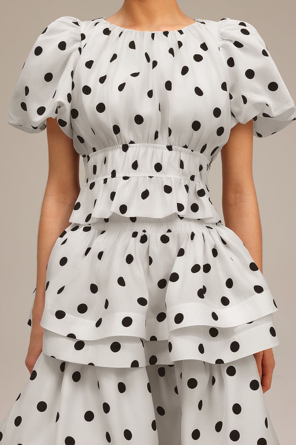 Nasim Puff Sleeves Dot Printed Top And Skirt Two-Piece Set	