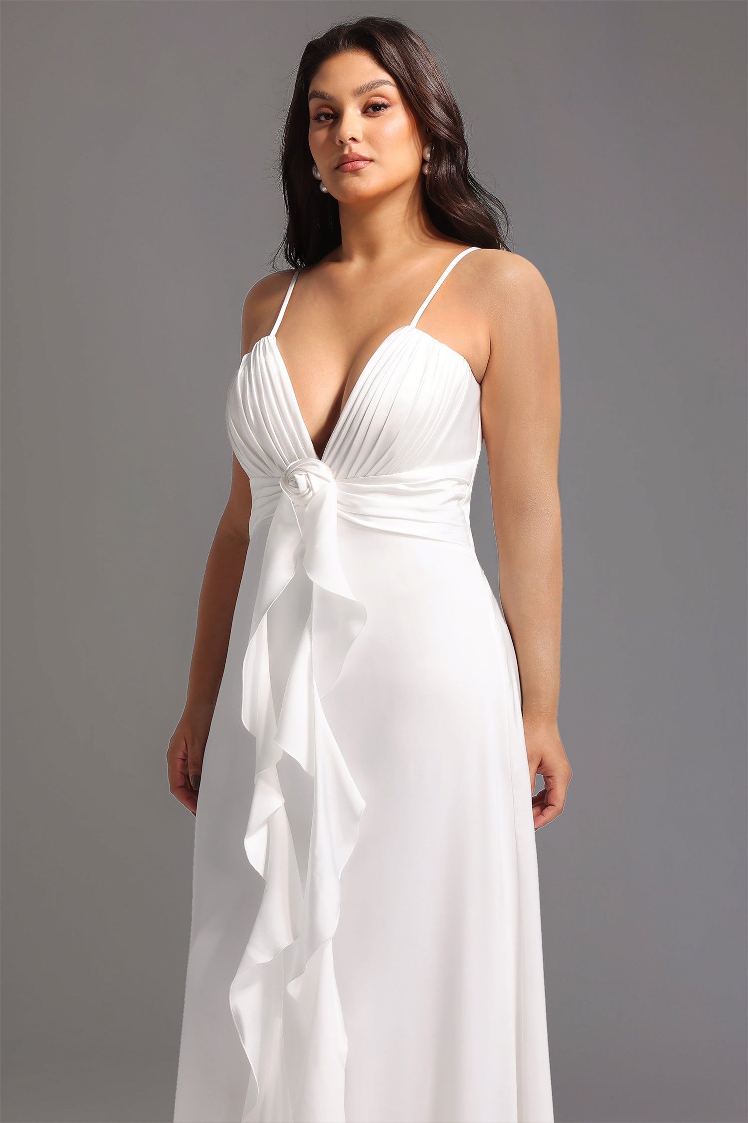 Yvonne Sleeveless V-Neck Flowers Flounce Maxi Dress	