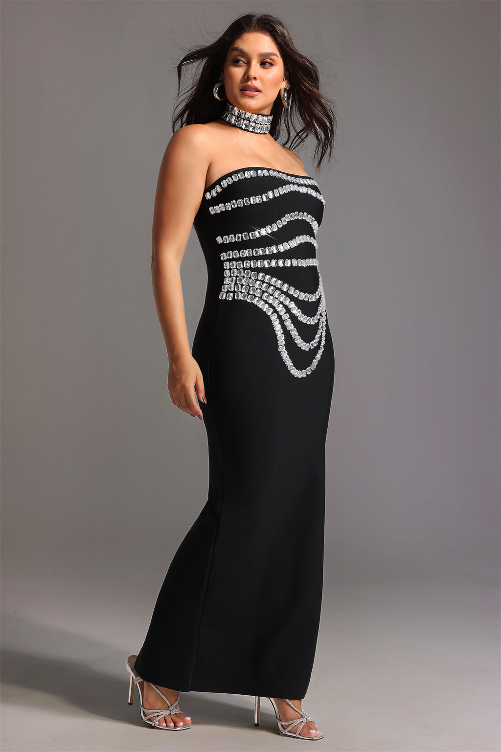 Wanda Sleeveless Diamond Bandage Maxi Dress	