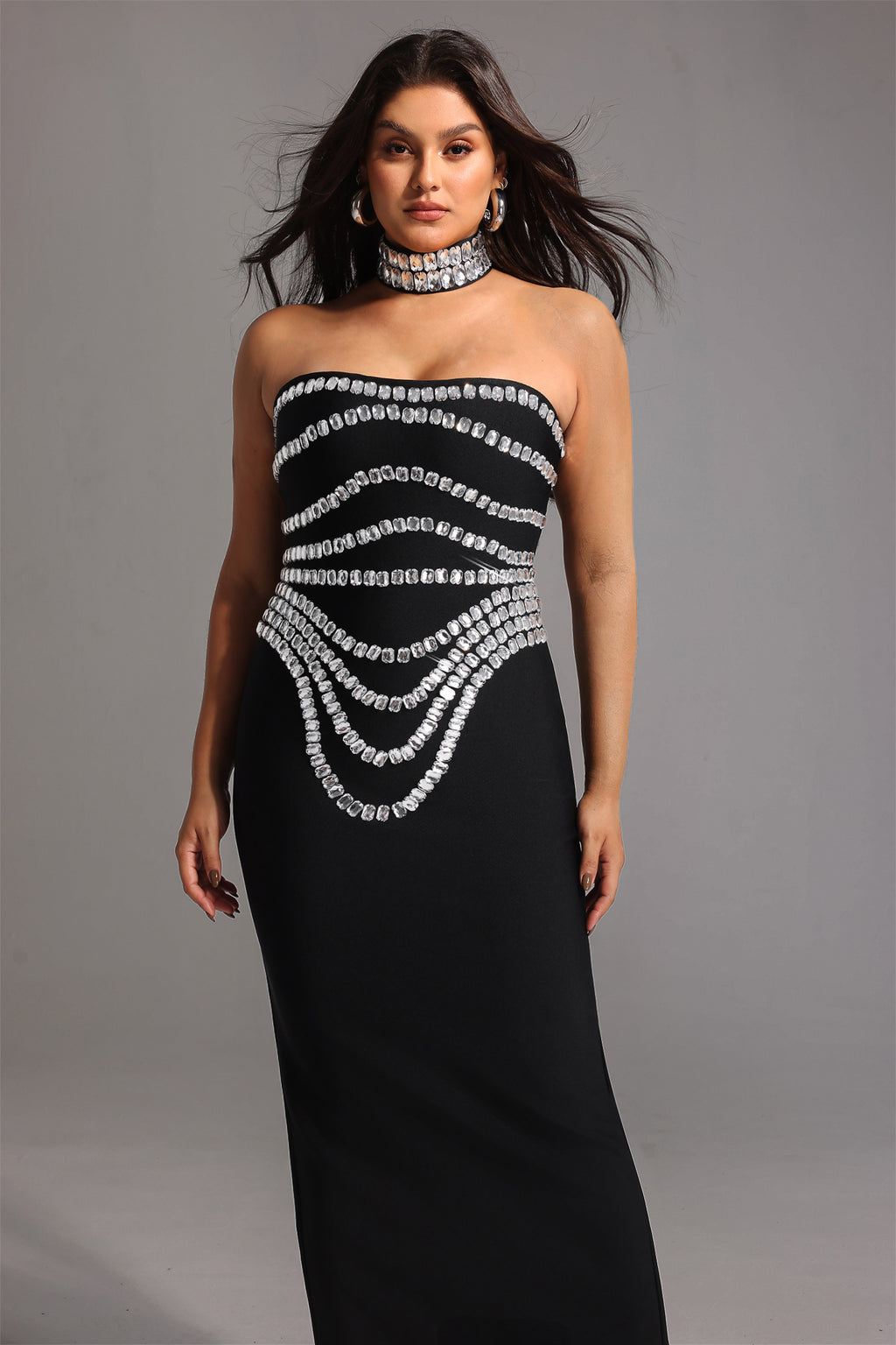 Wanda Sleeveless Diamond Bandage Maxi Dress	
