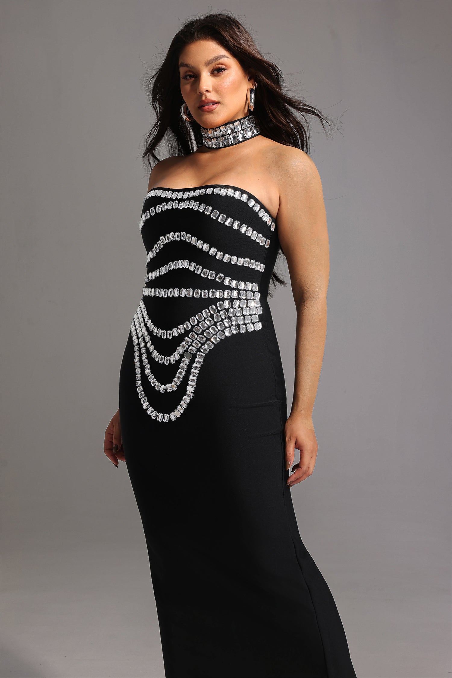 Wanda Sleeveless Diamond Bandage Maxi Dress	