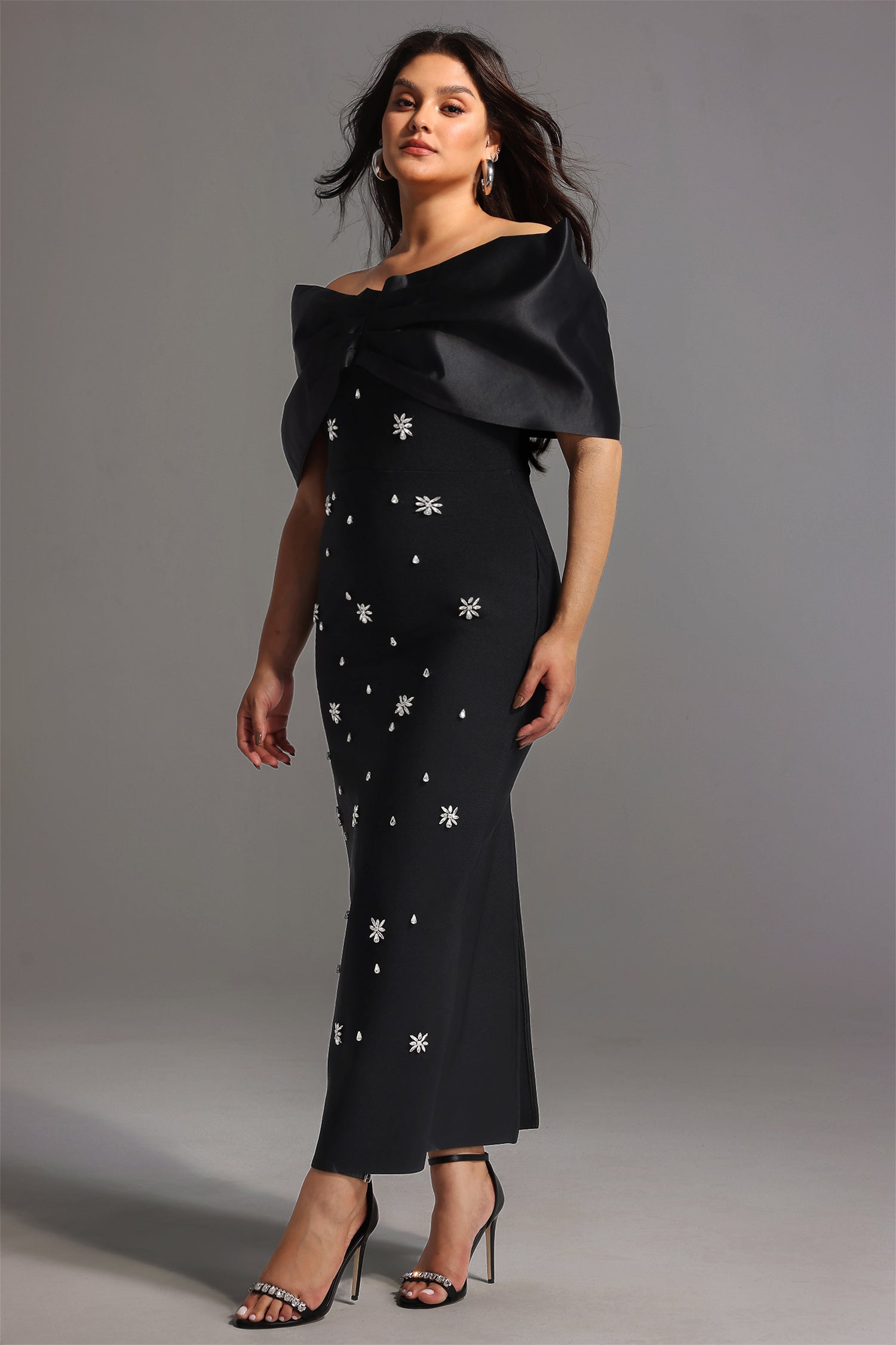 Soloma Off-the-Shoulder Diamond Maxi Dress	