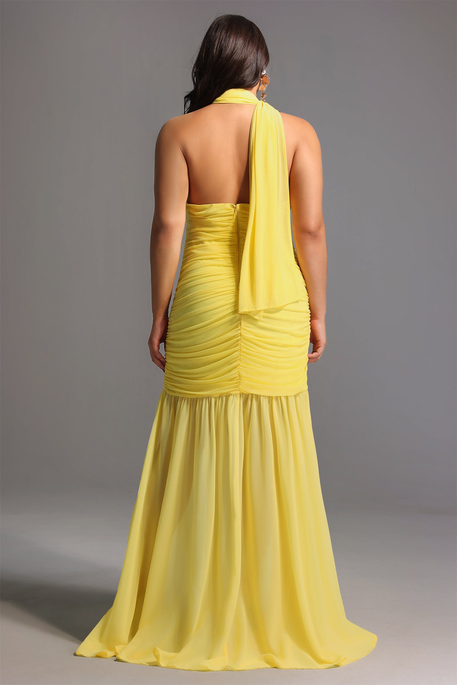 Ulasa Sleeveless Ruched Mesh Maxi Dress	