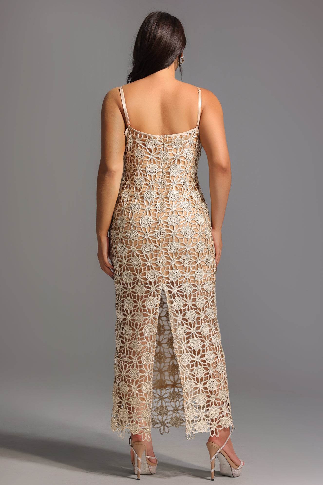 Lelia Sleeveless Hollow Out Slit Midi Dress	