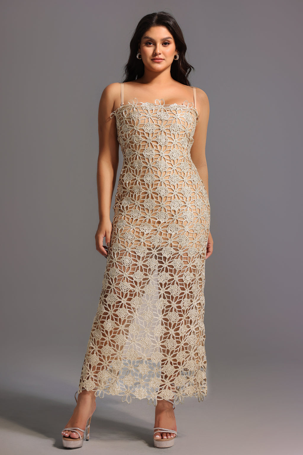 Lelia Sleeveless Hollow Out Slit Midi Dress	