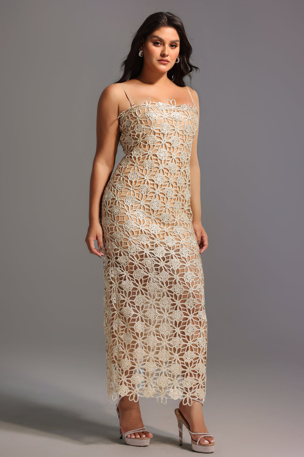 Lelia Sleeveless Hollow Out Slit Midi Dress	