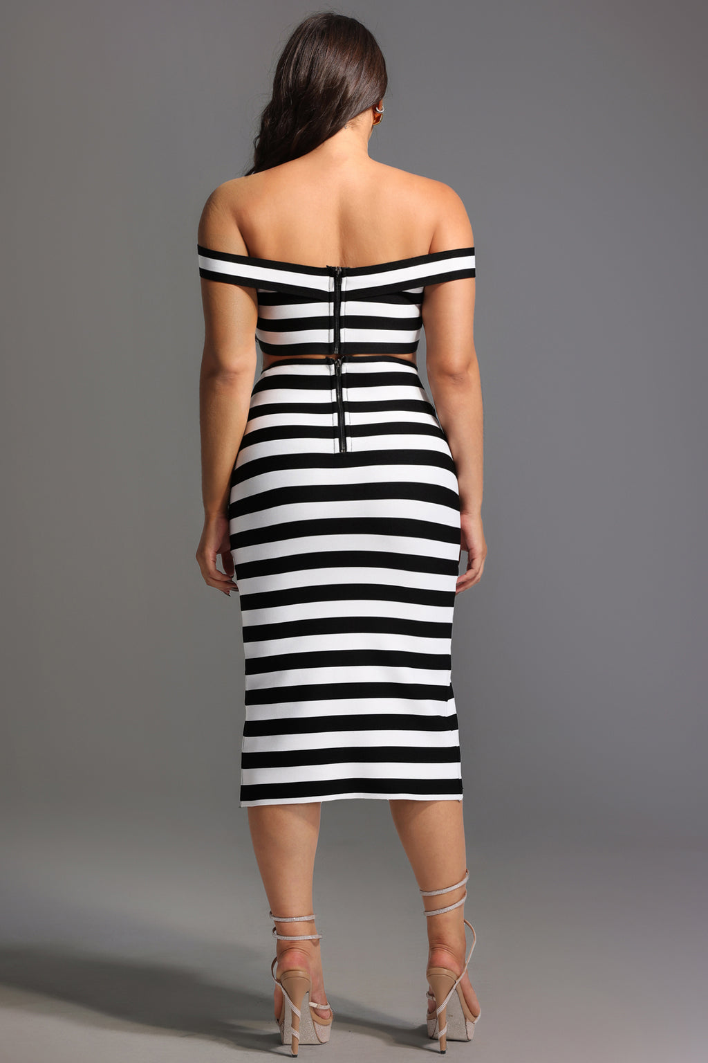 Martha Off-the-Shoulder Hollow Out Slit Bandage Midi Two-Piece Set	