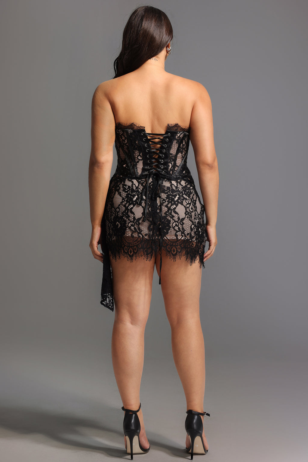 Rosel Asymmetric Lace Mini Dress	