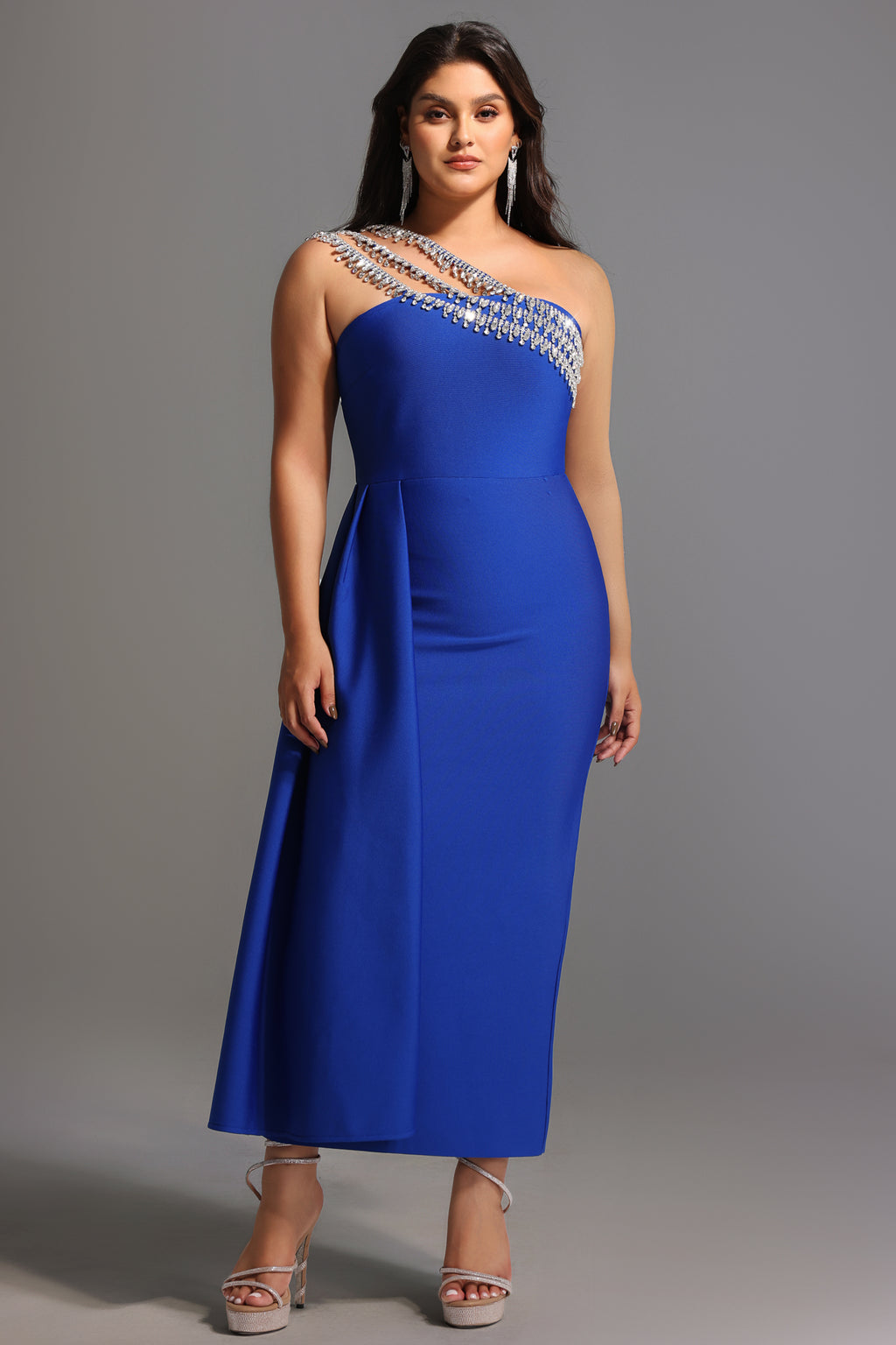 Marcella One Shoulder Diamond Bandage Maxi Dress	