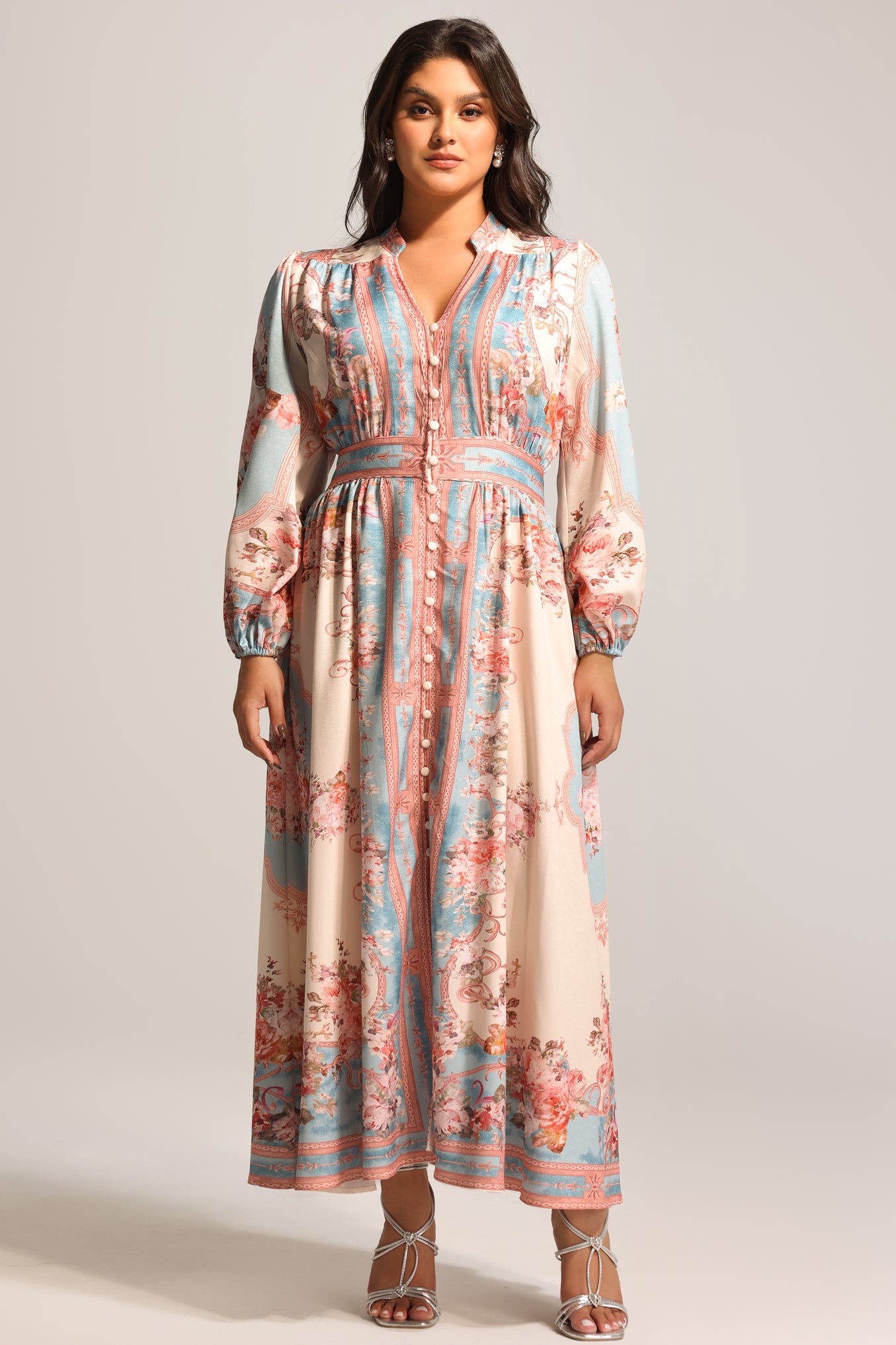 Dorte Long Sleeve Floral Printed Maxi Dress	