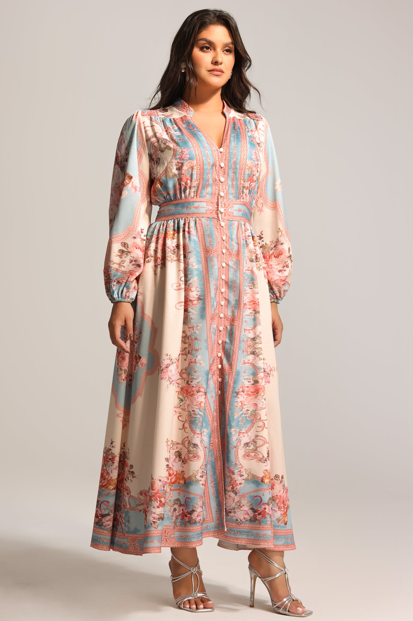 Dorte Long Sleeve Floral Printed Maxi Dress	