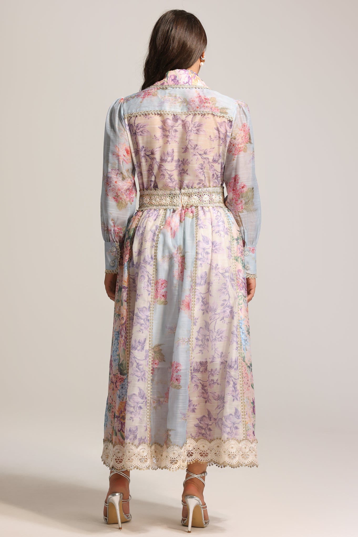 Ruby Long Sleeve Floral Printed Lace Top And Skirt Two-Piece Set	