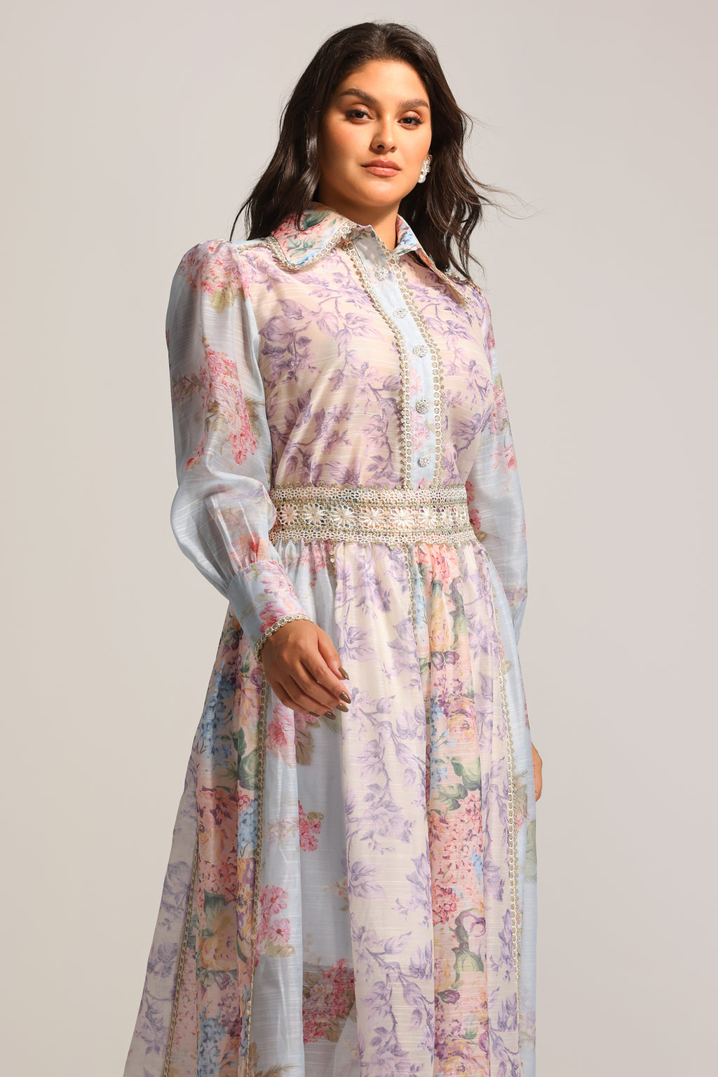 Ruby Long Sleeve Floral Printed Lace Top And Skirt Two-Piece Set	