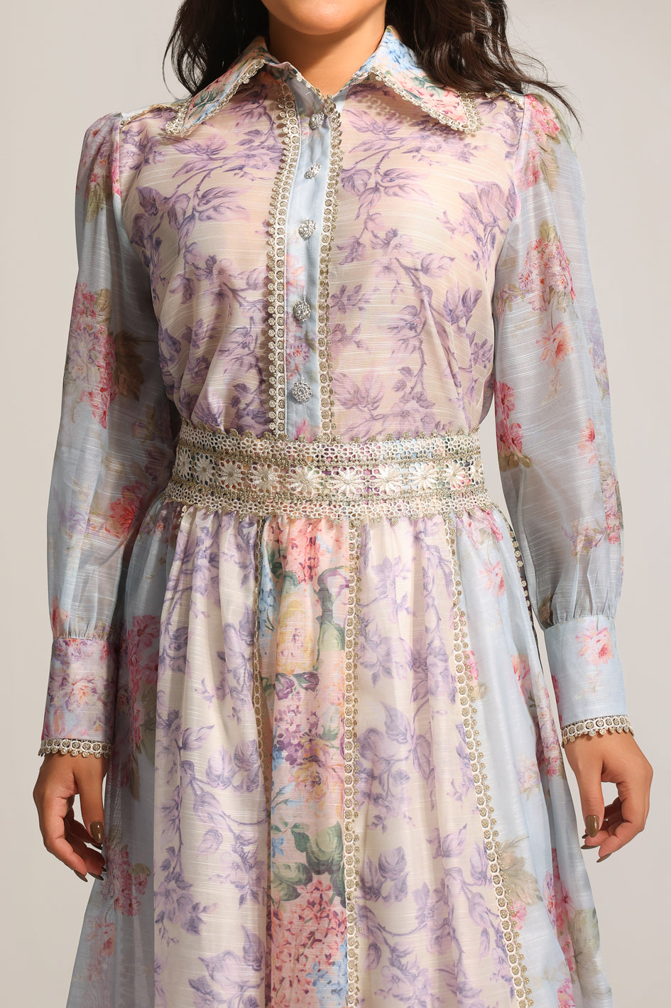 Ruby Long Sleeve Floral Printed Lace Top And Skirt Two-Piece Set	
