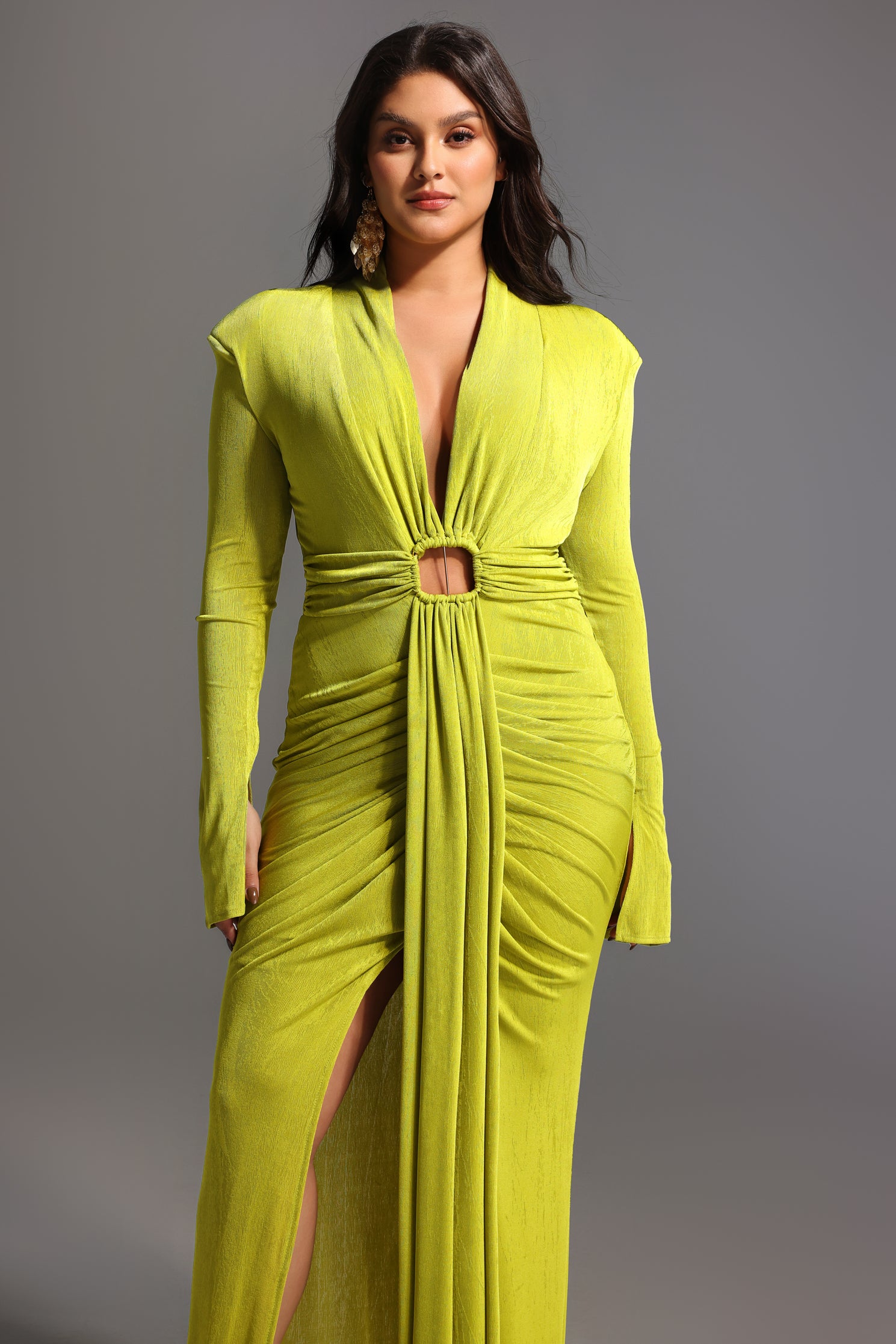 Naomi V-neck Long Sleeves Maxi Dress	