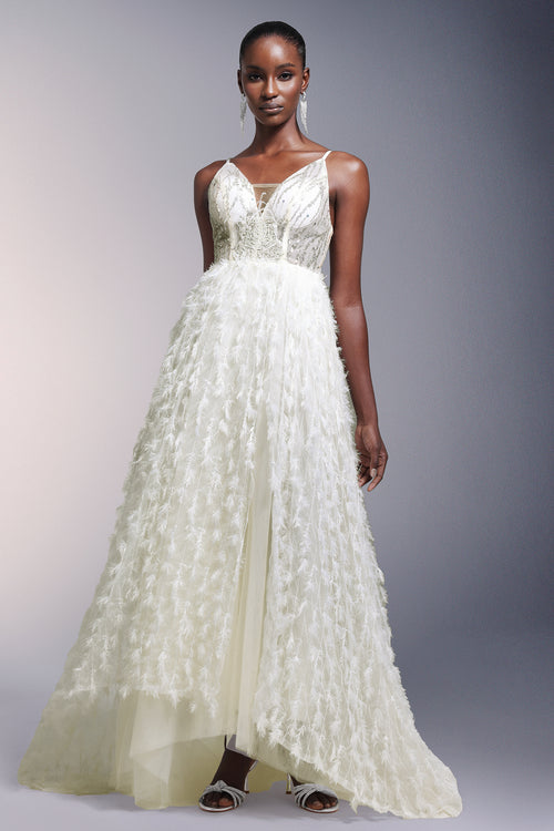 Fennel Sleeveless Sequin Tassels Feather Maxi Dress	