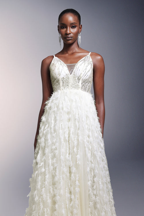 Fennel Sleeveless Sequin Tassels Feather Maxi Dress	