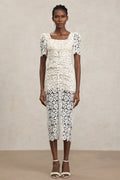 Savia Short Sleeves Diamond Lace Midi Dress	