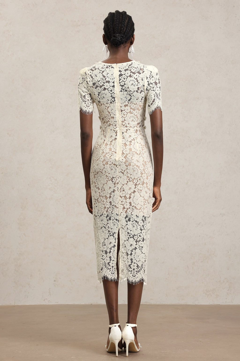 Maisie V-Neck Short Sleeves Bowknot Lace Midi Dress	