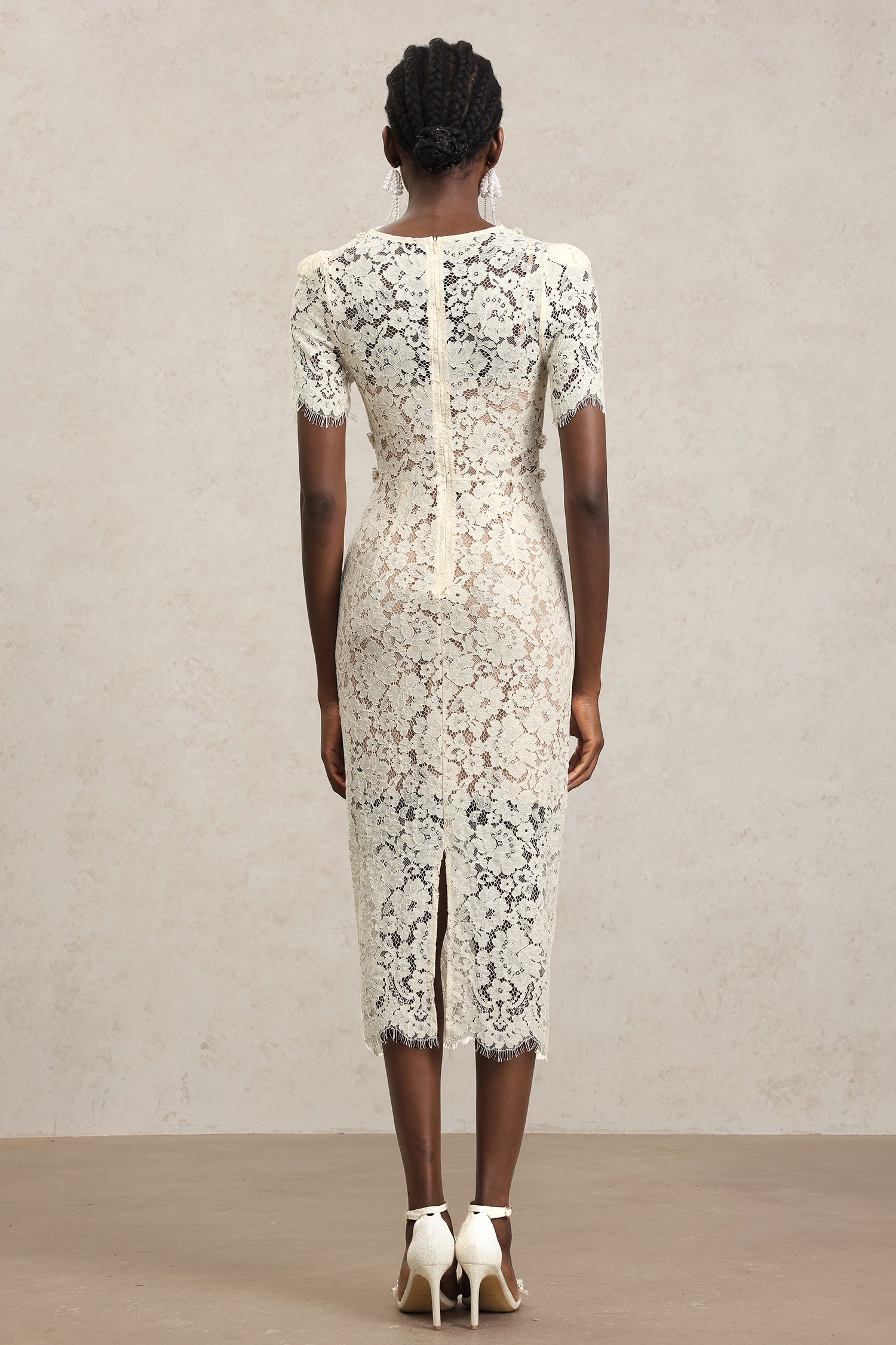 Maisie V-Neck Short Sleeves Bowknot Lace Midi Dress	