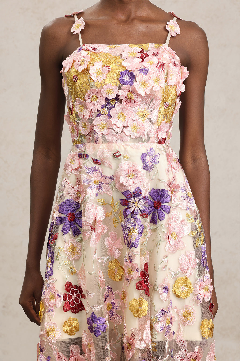 Faux Halter Flowers Midi Dress	