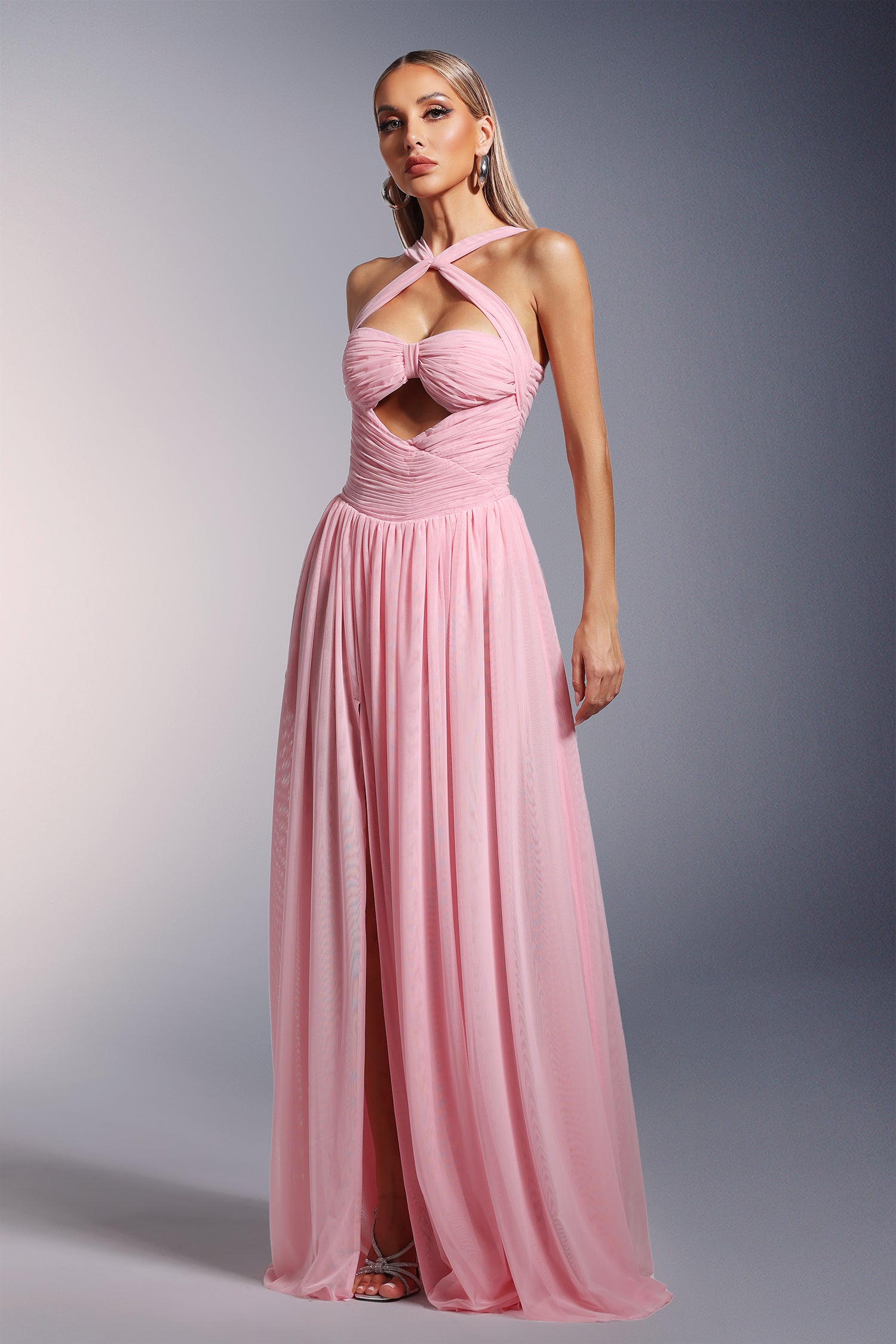 Vakana Hollow High Slit Fold Maxi Dress	