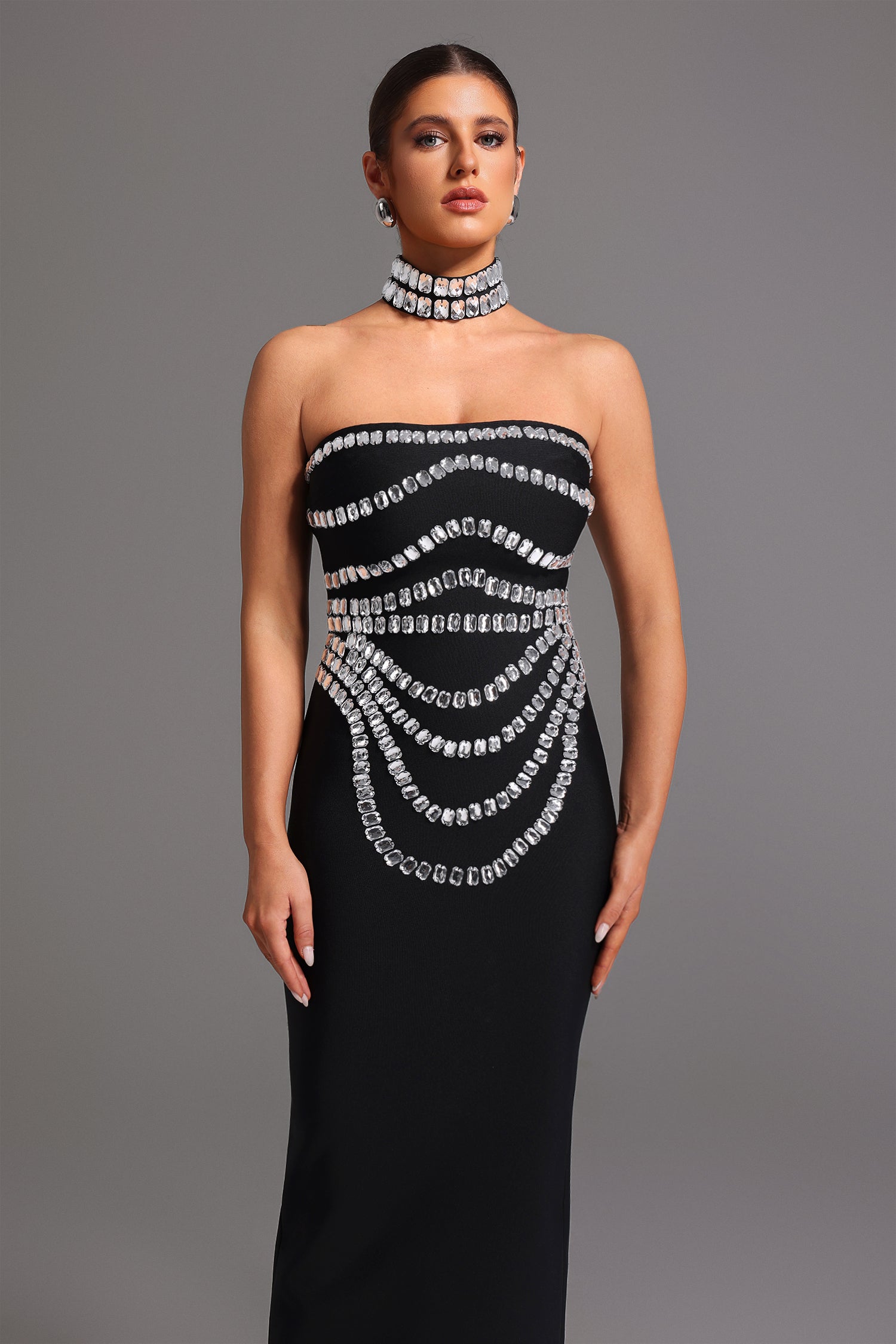 Wanda Sleeveless Diamond Bandage Maxi Dress	