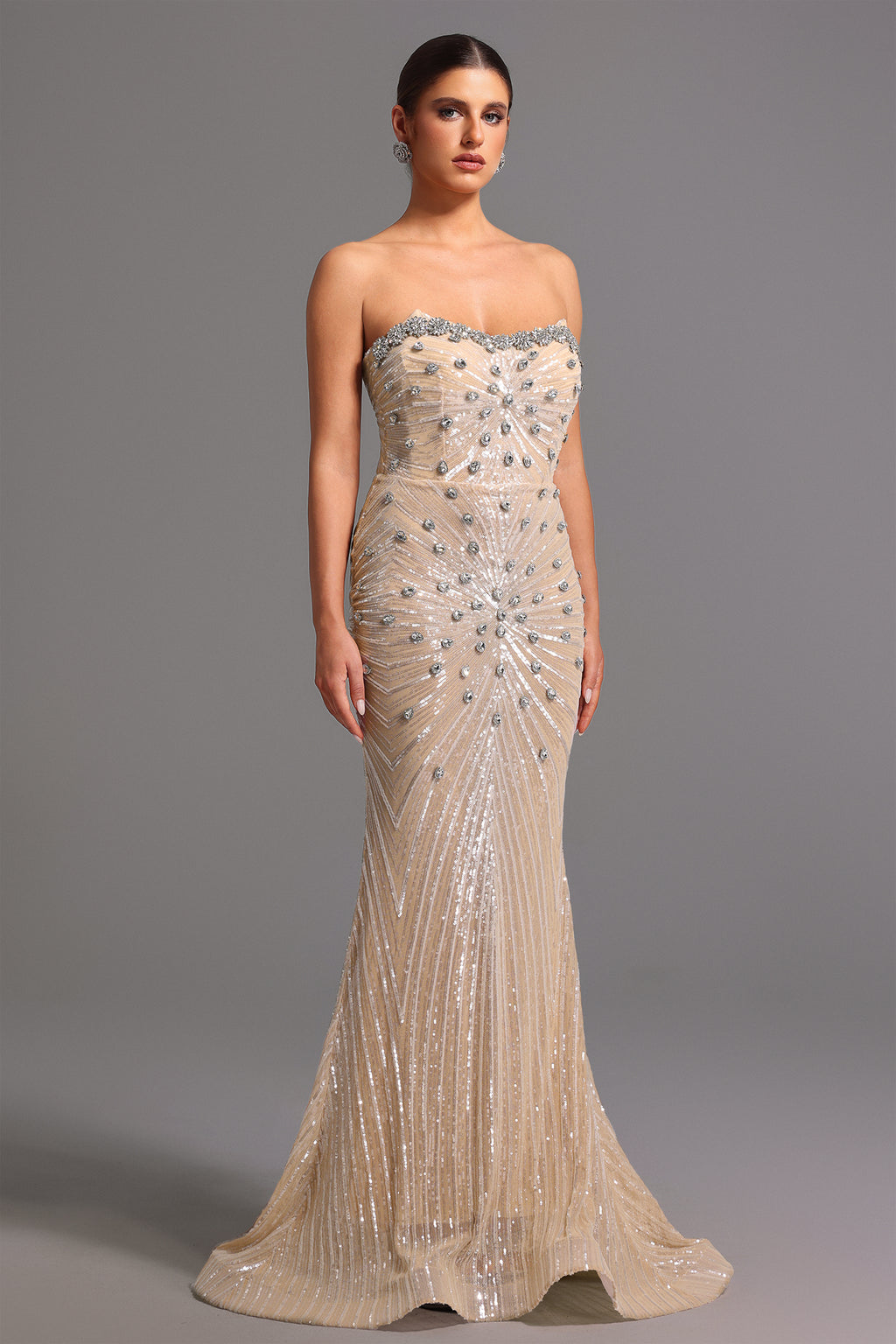 Kori Strapless Diamond Sequins Maxi Dress	