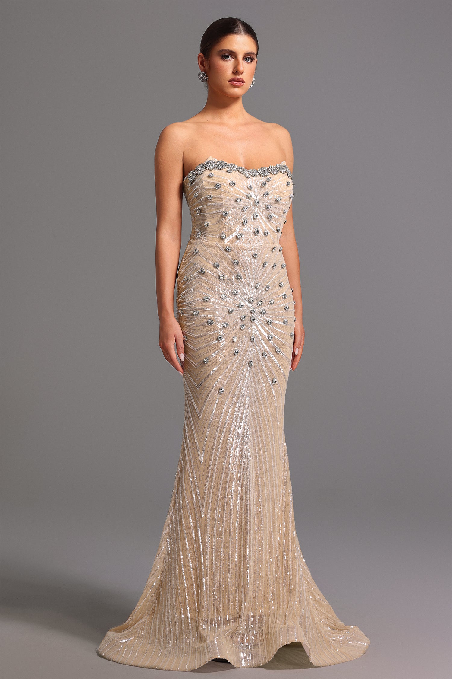Kori Strapless Diamond Sequins Maxi Dress	
