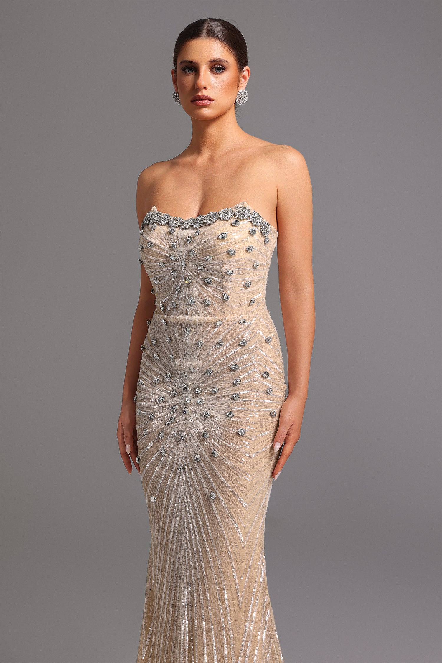 Kori Strapless Diamond Sequins Maxi Dress	