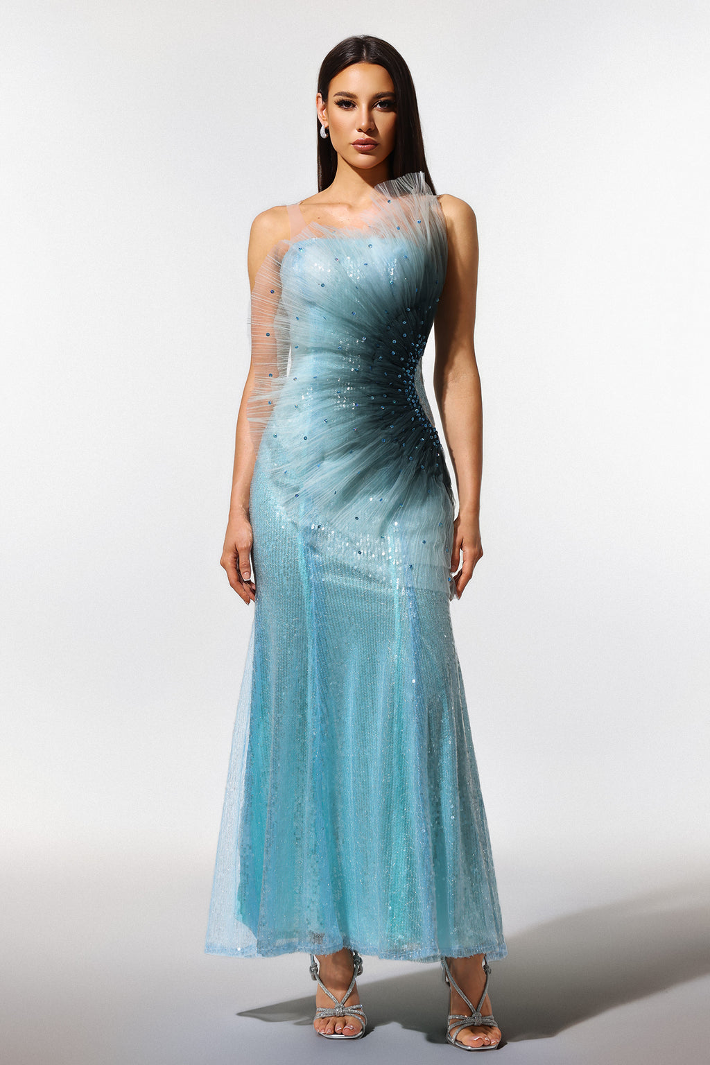 Kiwis Sleeveless Fish Tail Sequins Maxi Dress	
