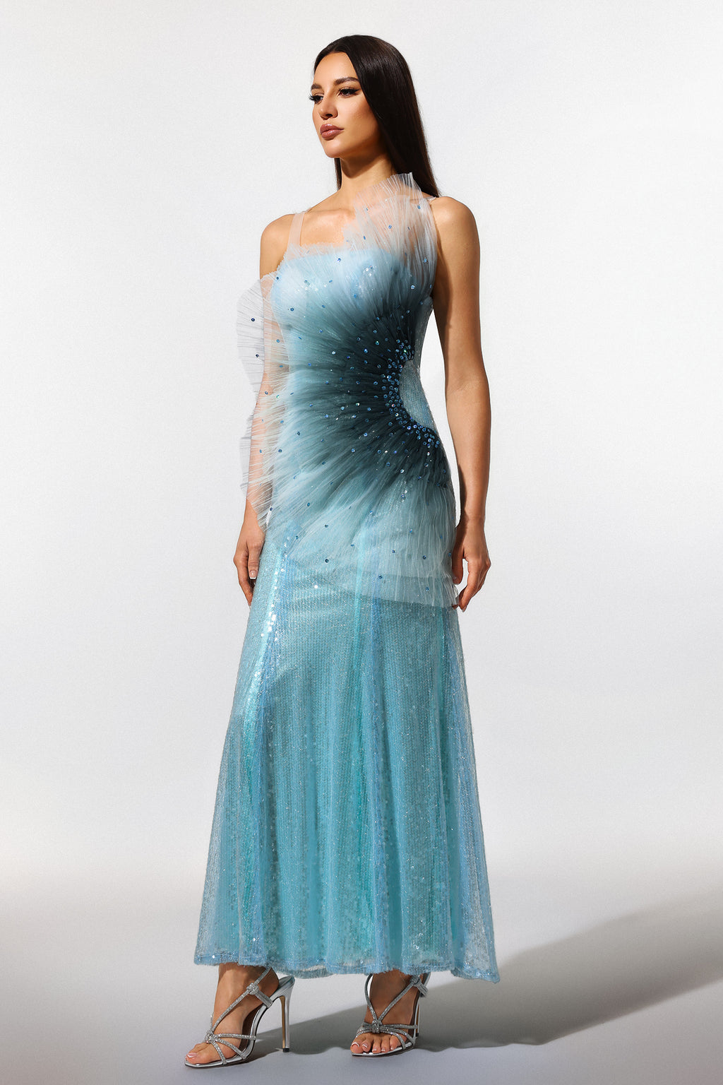 Kiwis Sleeveless Fish Tail Sequins Maxi Dress	