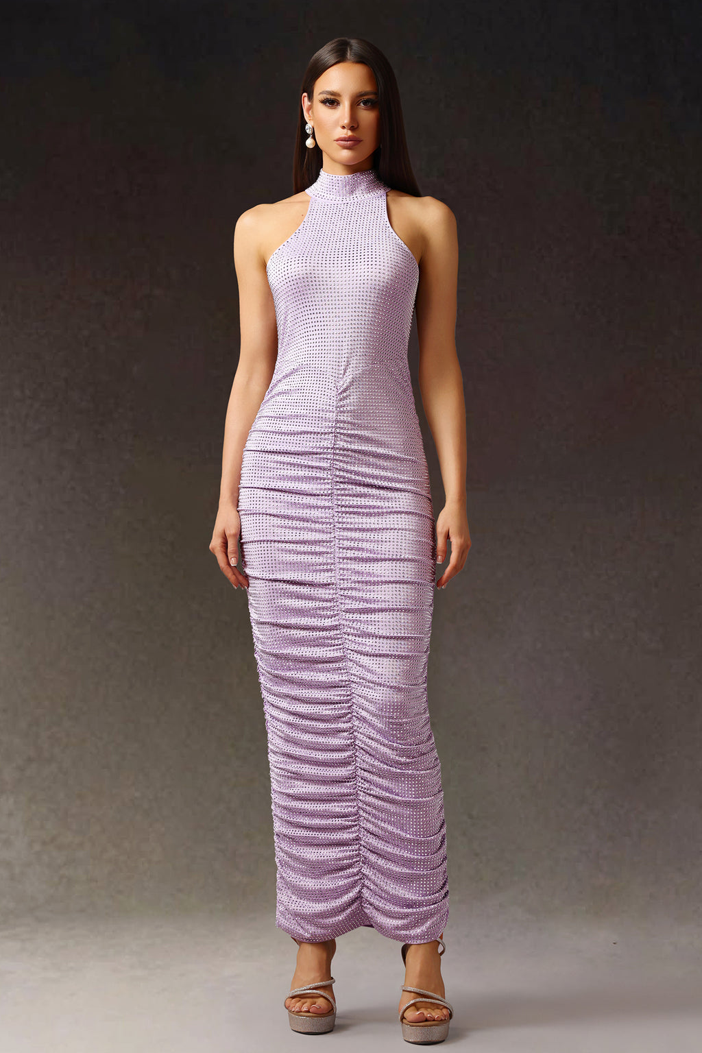 Kori Halter Sleeveless Diamond Fold Maxi Dress	