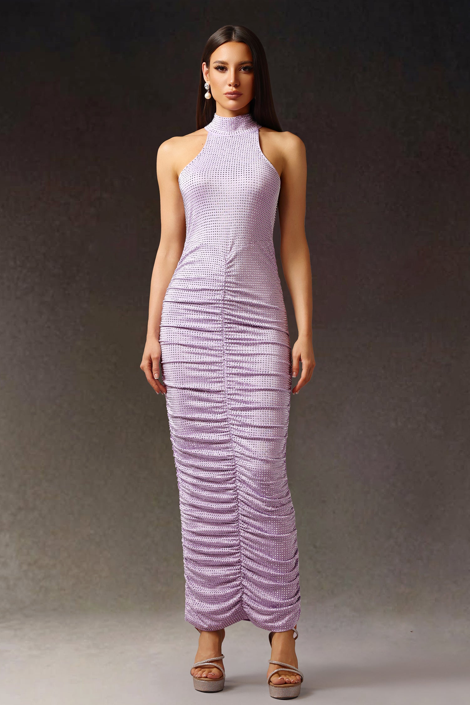 Kori Halter Sleeveless Diamond Fold Maxi Dress	