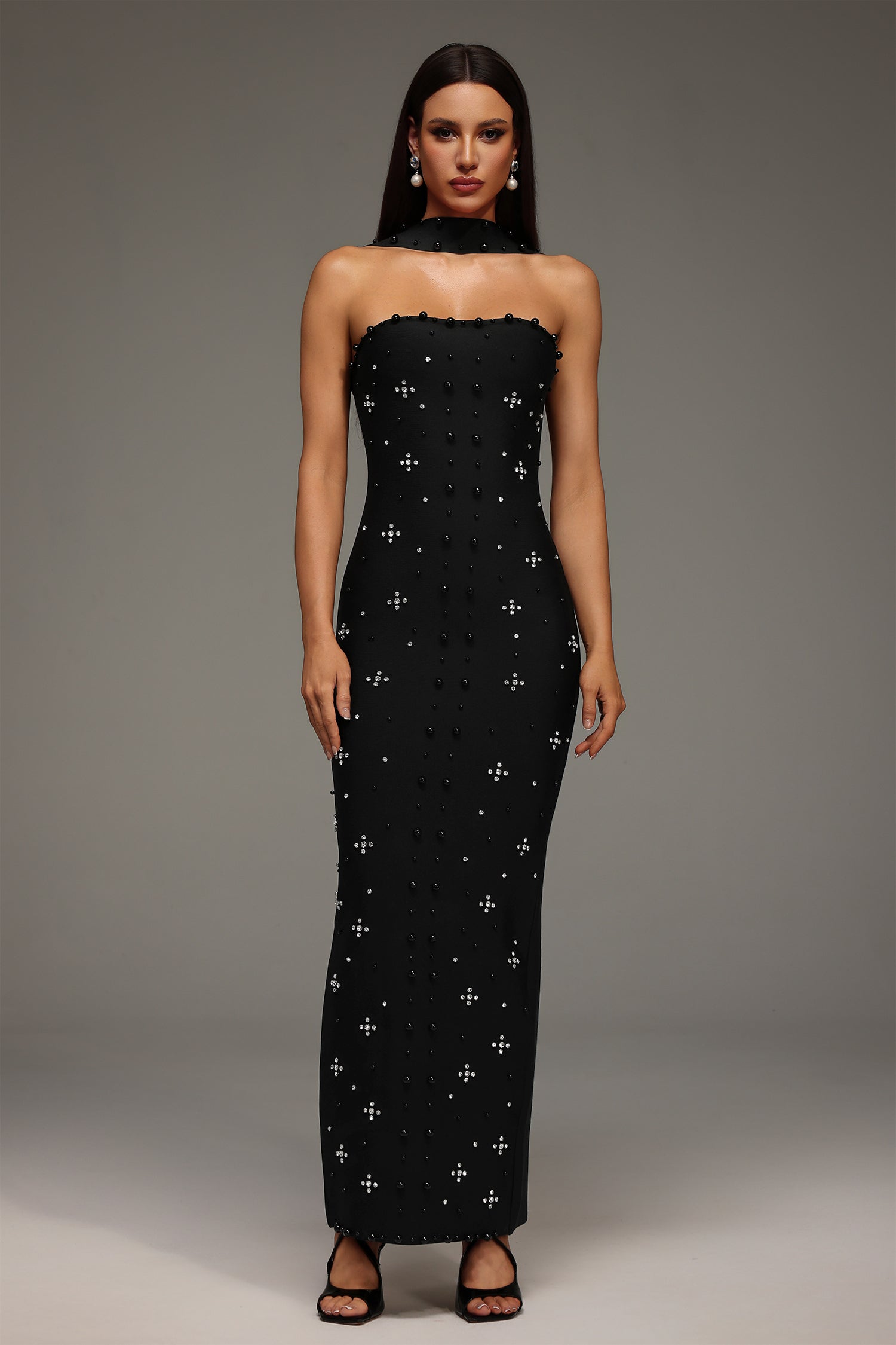 Nesya Sleeveless Pearl Bandage Maxi Dress	