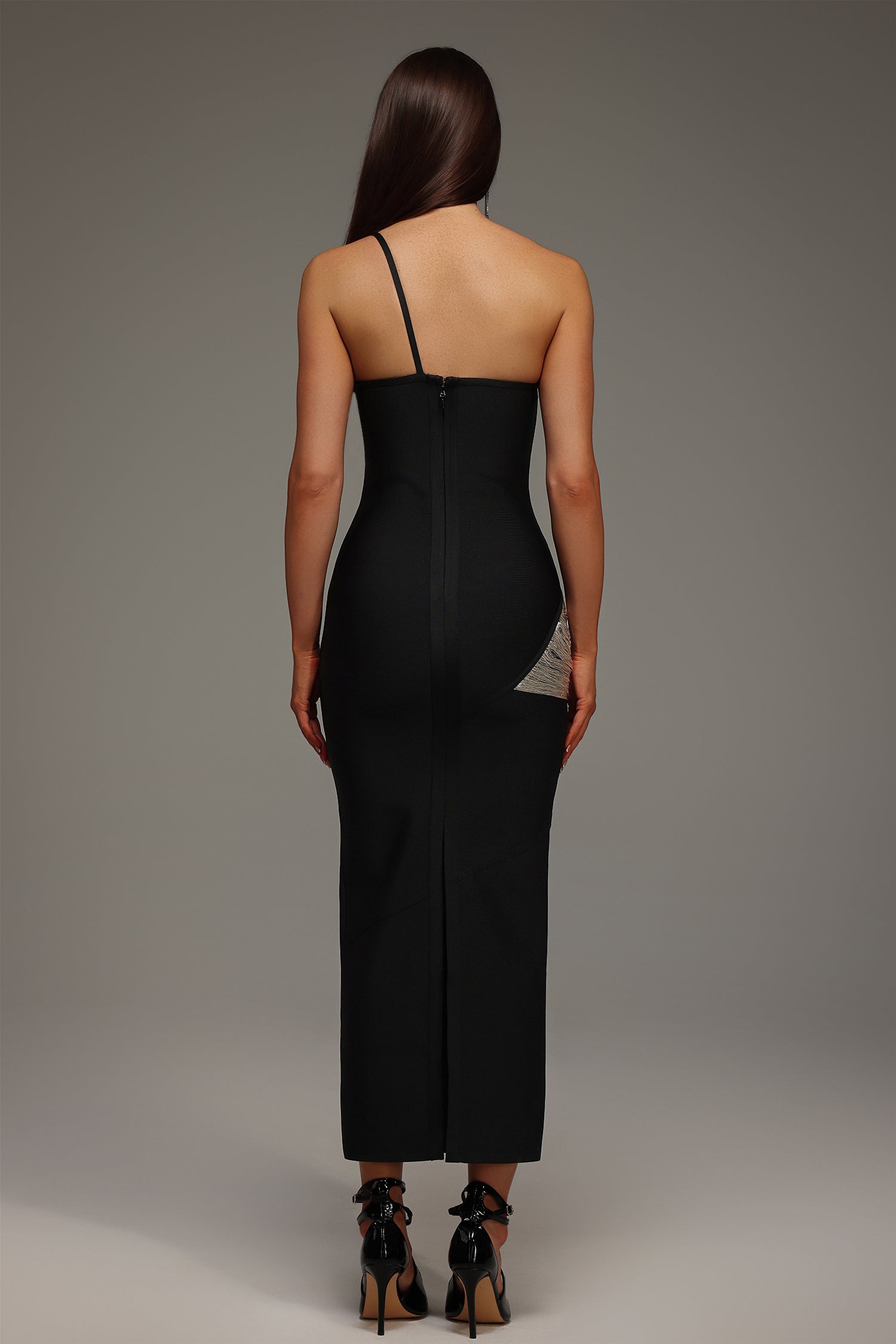 Roanna One Shoulder Sleeveless Tassels Bandage Maxi Dress	
