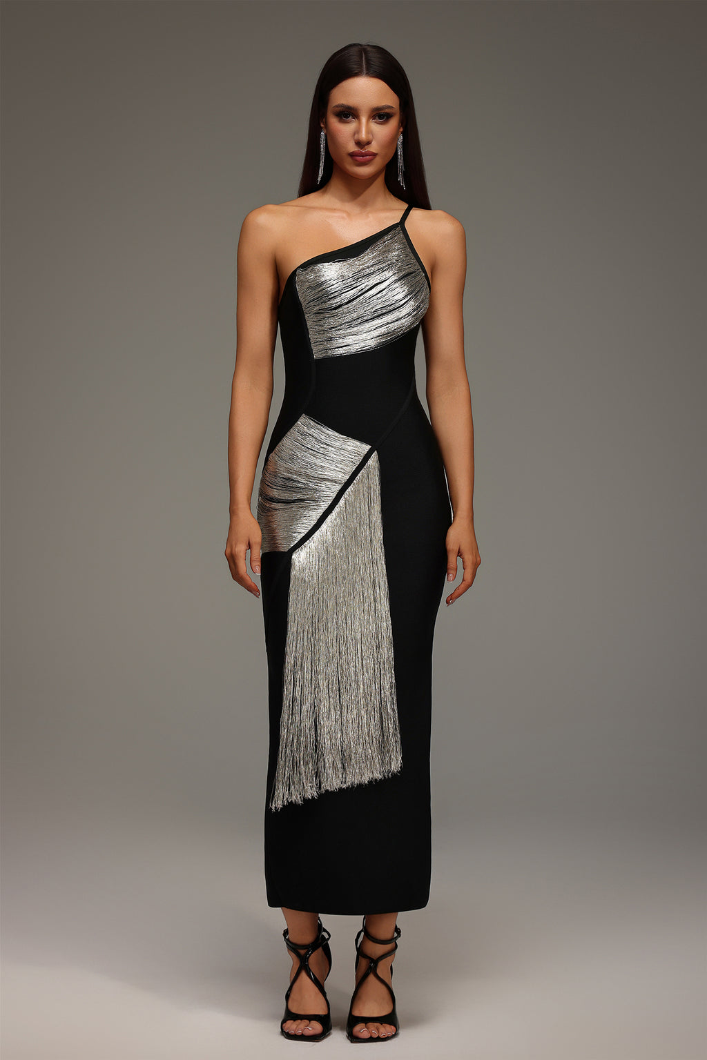 Roanna One Shoulder Sleeveless Tassels Bandage Maxi Dress	
