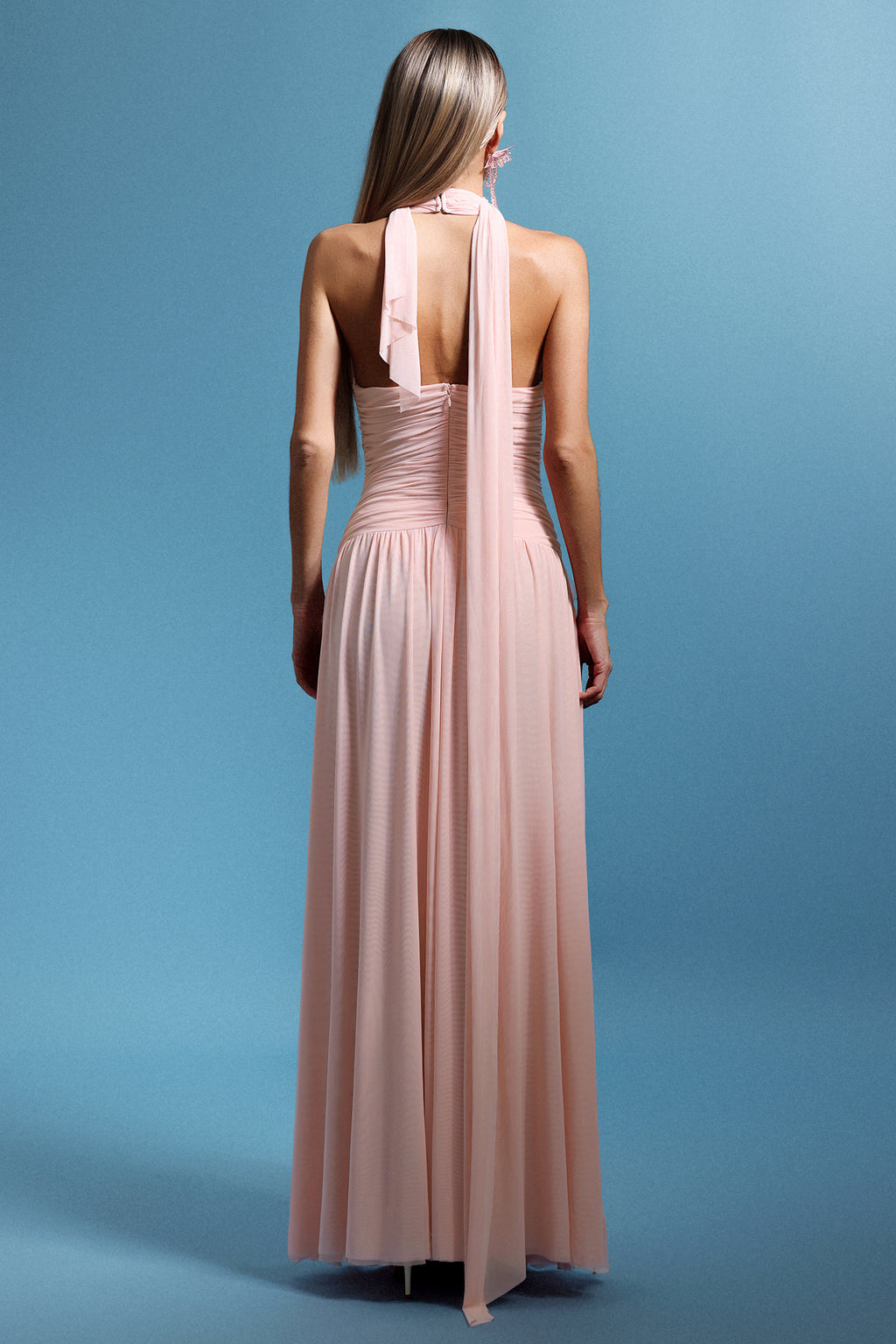 Sharian Sleevess Halter Hollowed out Flowers Maxi Dress	