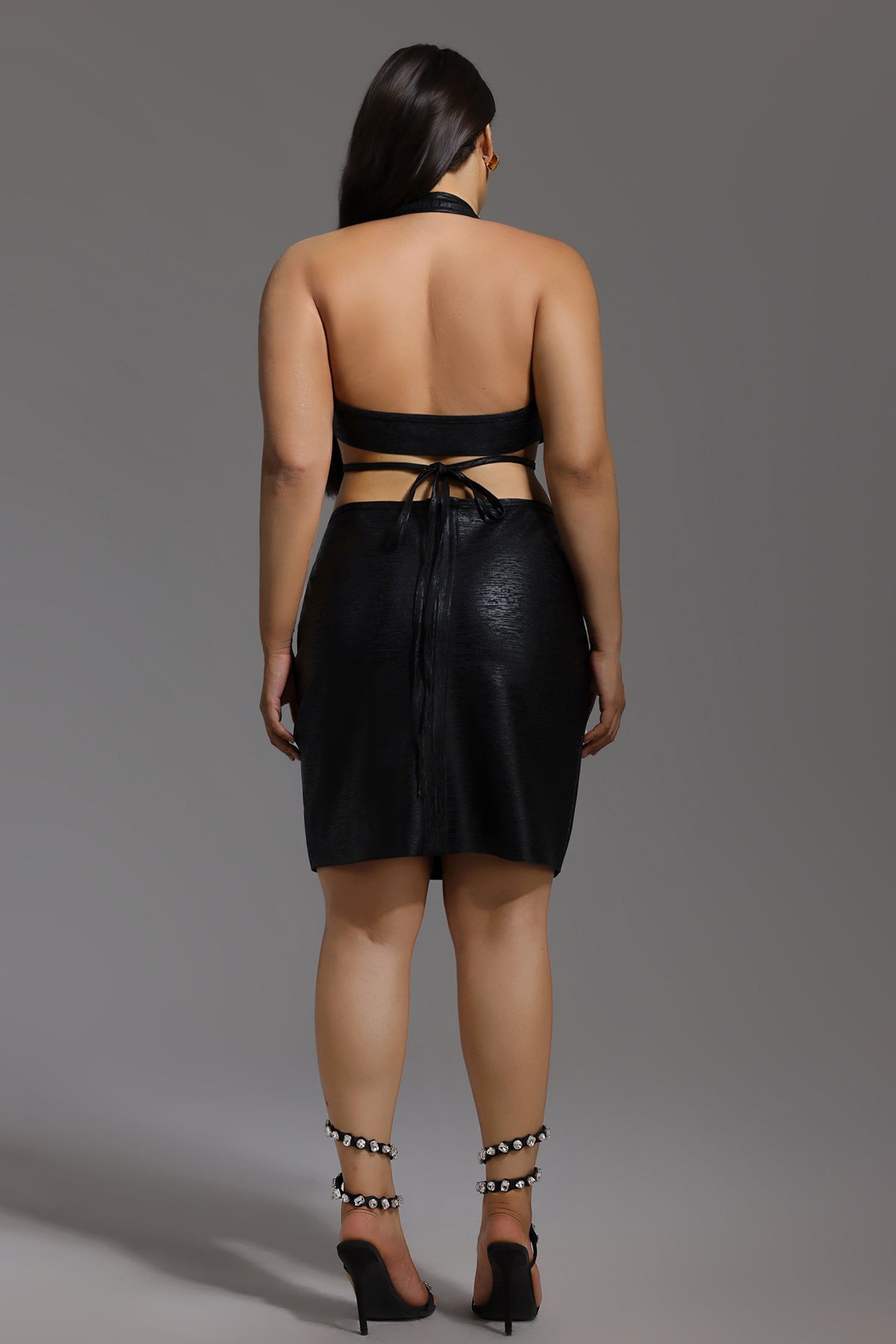 Black Metallic Mini Bandage Dress	