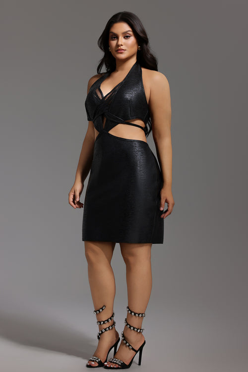 Black Metallic Mini Bandage Dress	