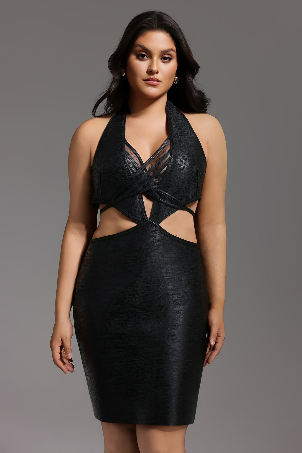 Black Metallic Mini Bandage Dress	